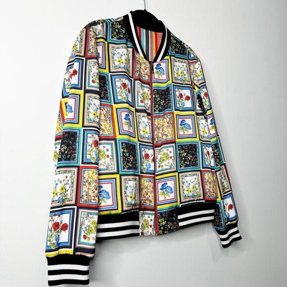 Alice + Olivia Lonnie Reversible Bomber Jacket in Tile Freesia Print Medium - Picture 7 of 10
